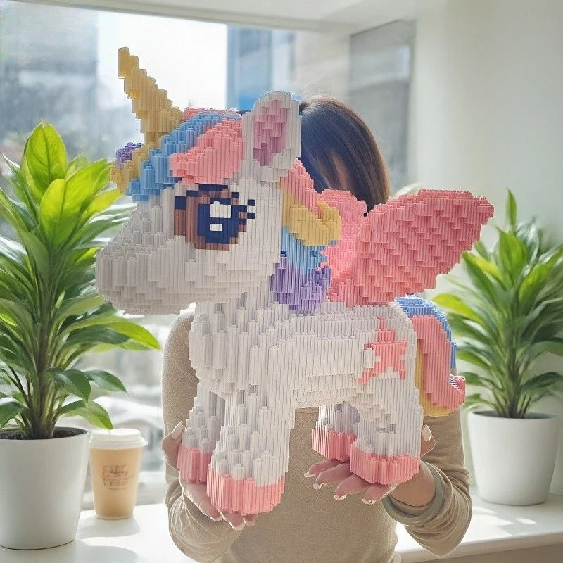2026 Year of Horse Unicorn Building Blocks Cute Pegasus 3D Puzzle Educational Toy Gift for Kids