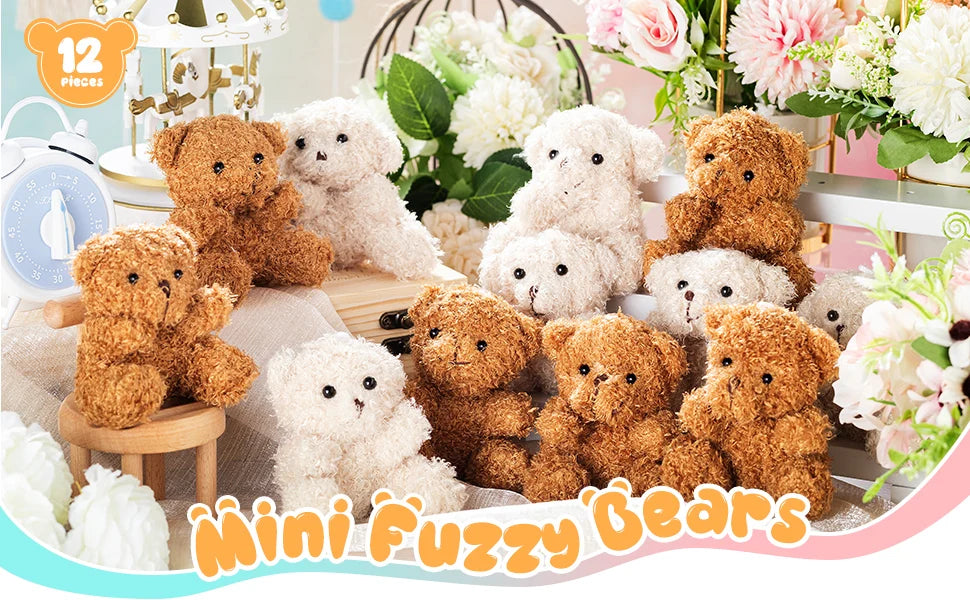 12-96PCS Mini Bear Plush Stuffed Small Teddy Bear Bulk Animal Toy Bear Doll Keychain for Baby Shower Birthday Gifts Party Favors