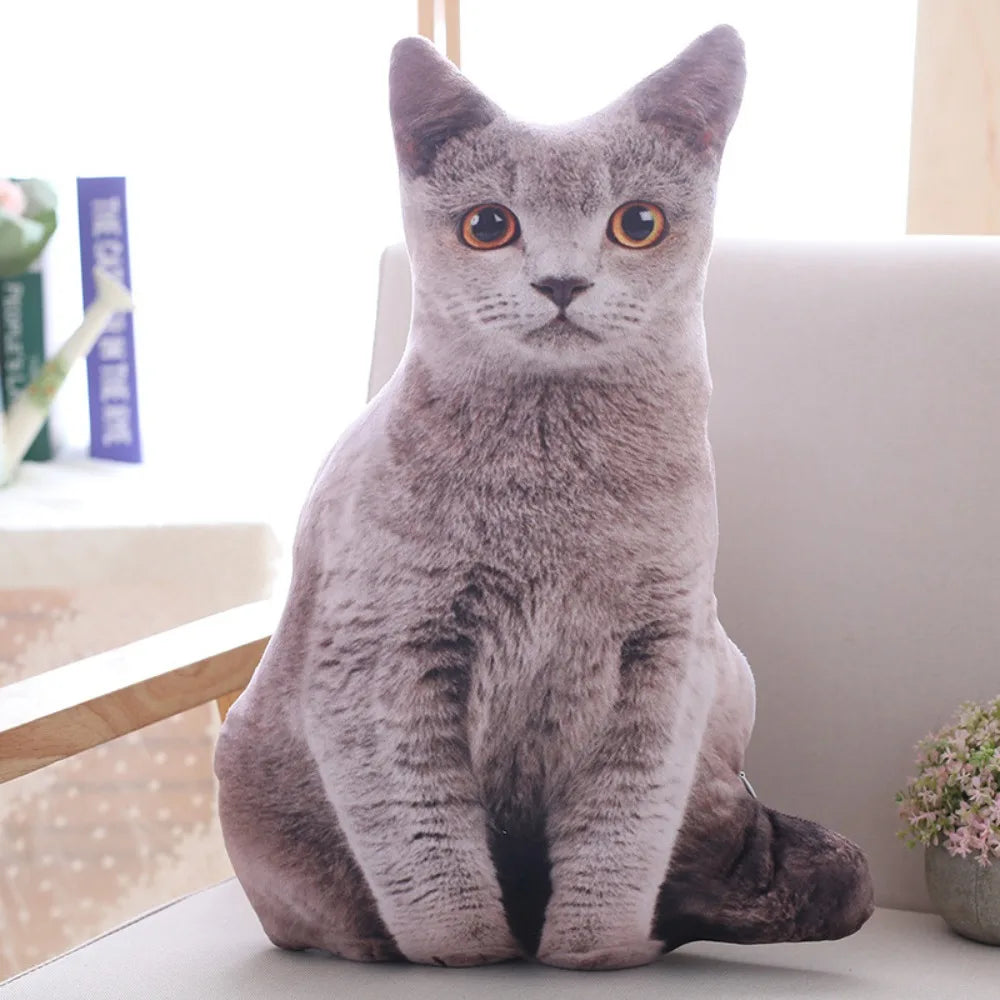 Plush Realistic 3D Cat Doll Cartoon Soft Simulation Cat Plushie Pillow Stuffed Kawaii Plush Animals Toy Cushion for Kids Girls