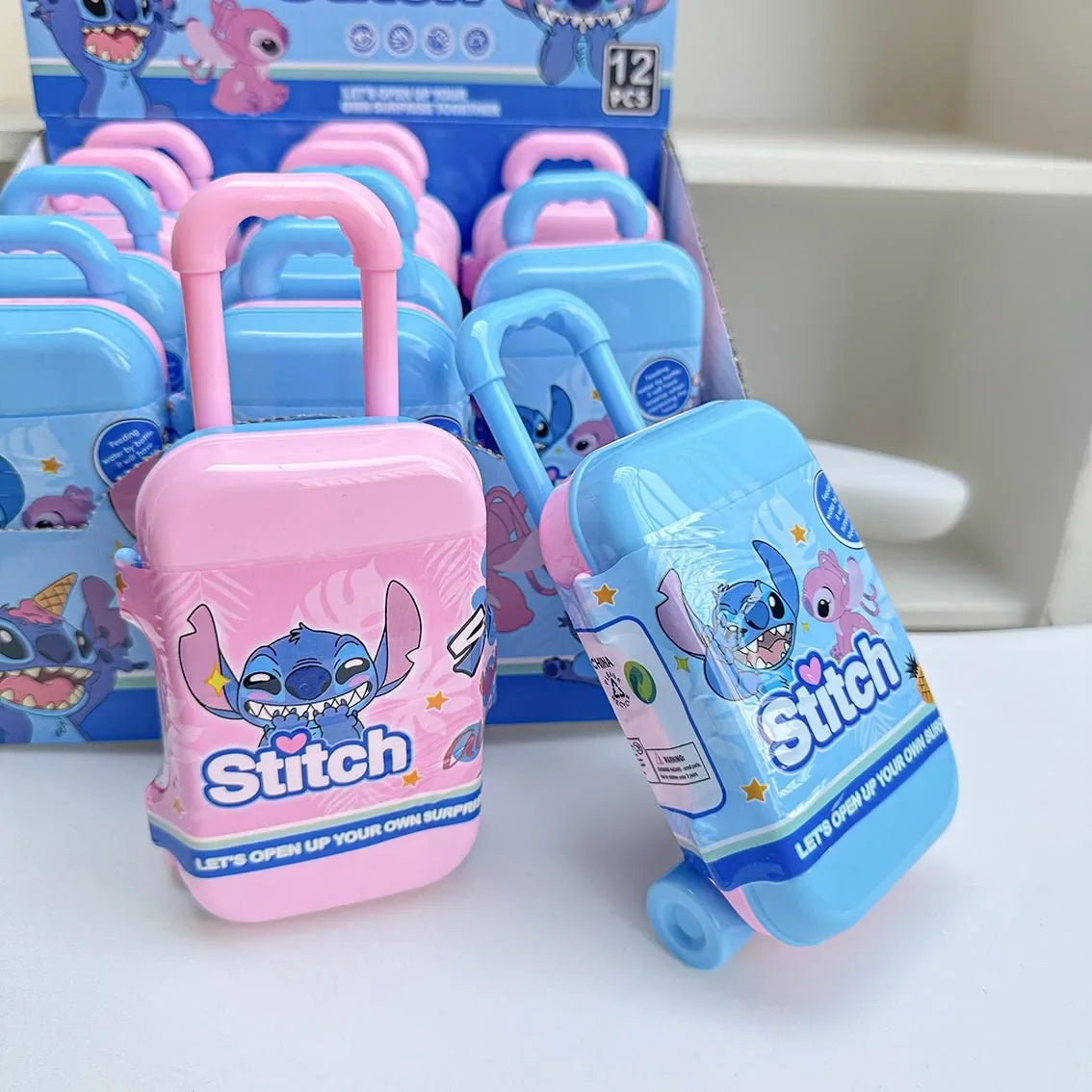 Disney 12pcs New Stitch  Blind Box Luggage Case Toy Blind Box Doll Educational Cartoon Cute Keychain Gifts