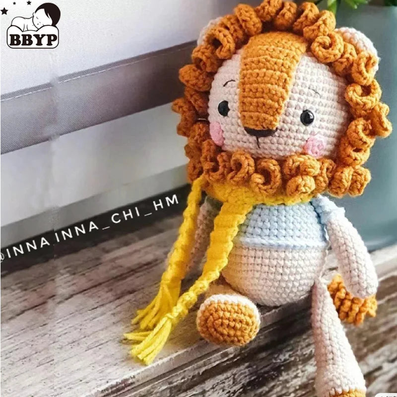 Amigurumi Elephant Lion Doll Baby Stuffed Animal Doll kawaii Handmade Knitted Plush Lion Toy Newborn Accompany Doll Room Decor
