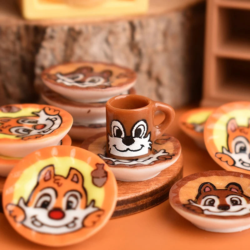 3set Miniature Dollhouse Cartoon Squirrel Coffee Cup Drinks Kitchen Food For Doll Accessories Girl Toy