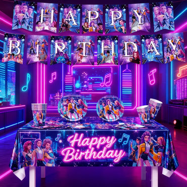 K-pop Demon Hunters birthday Party Decoration Favors Anime Demon Hunting Cupcake Toppers Kpop Flag Banner Baby Shower gifts