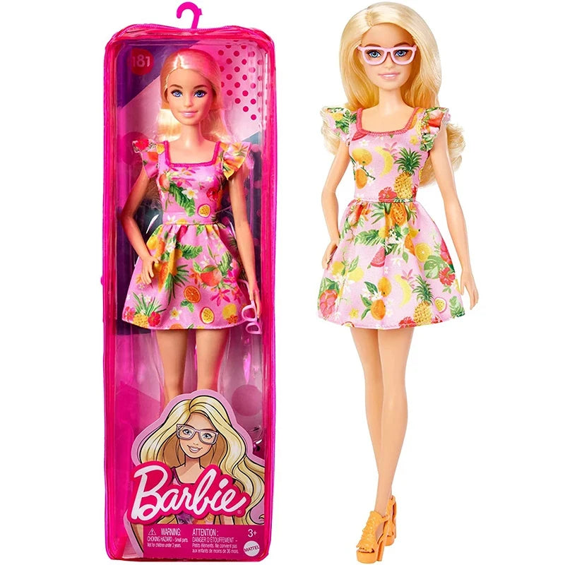 Original Barbie Fashionistas Doll 1/6 Black Wavy Blonde Hair Floral Dress Bjd Toys for Girls Clothes Accessories Fashion Trends