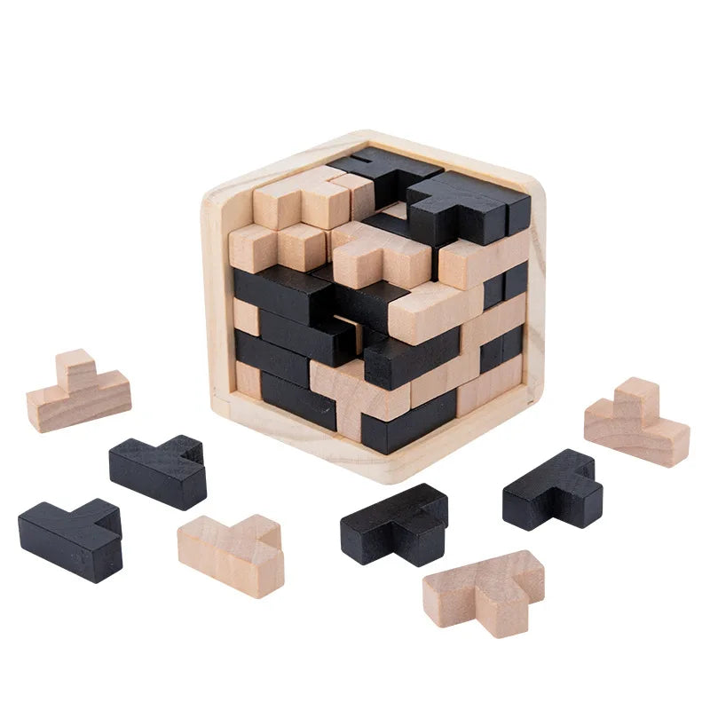 Wooden Puzzle Building Blocks Cube Brain Teaser IQ Toy Educational Game for Kids Adults Mind Testing Casual Desktop Toy
