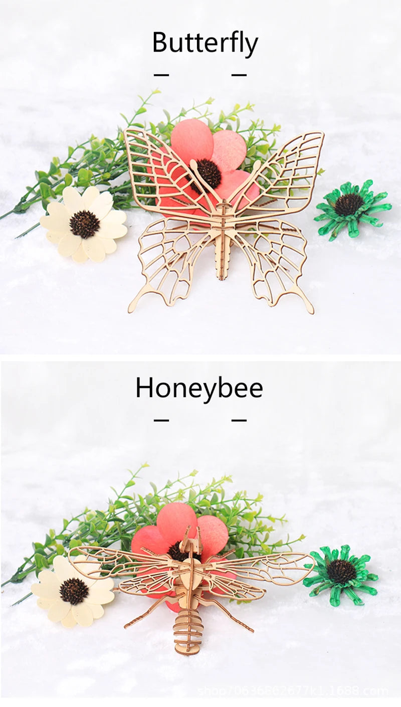 3D Wooden Puzzle Toys Insect Animal Skeleton Assembly Model Puzzle Games DIY Wooden Crafts STEM Toys for Kids Adults Teens