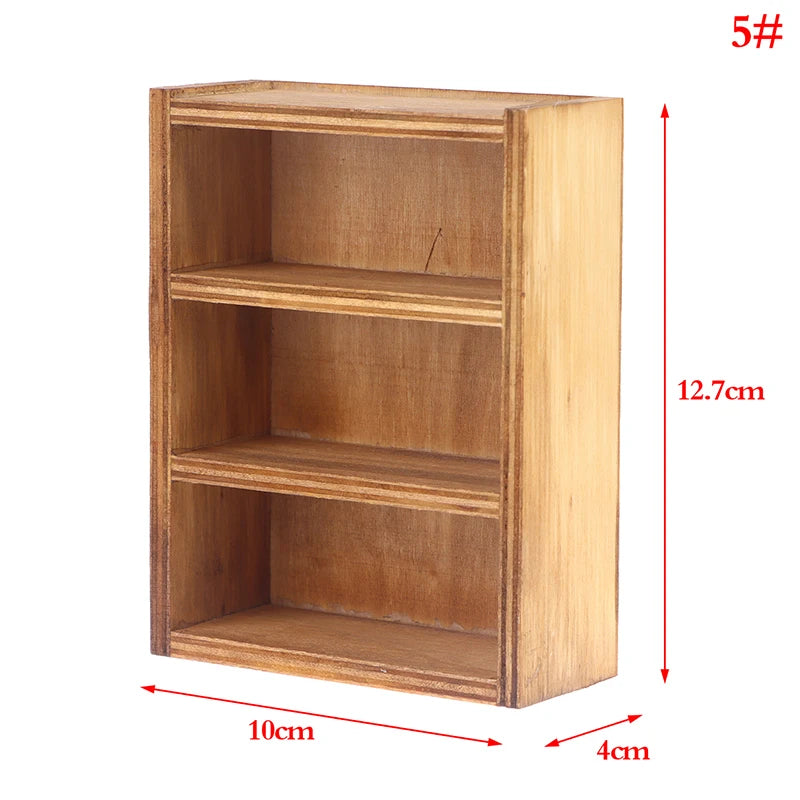 1Pcs Dollhouse Miniature Bookcase Storage Rack Mini Wood Cherry Display Shelf Cabinet Cupboard Doll House Furniture Model Toys