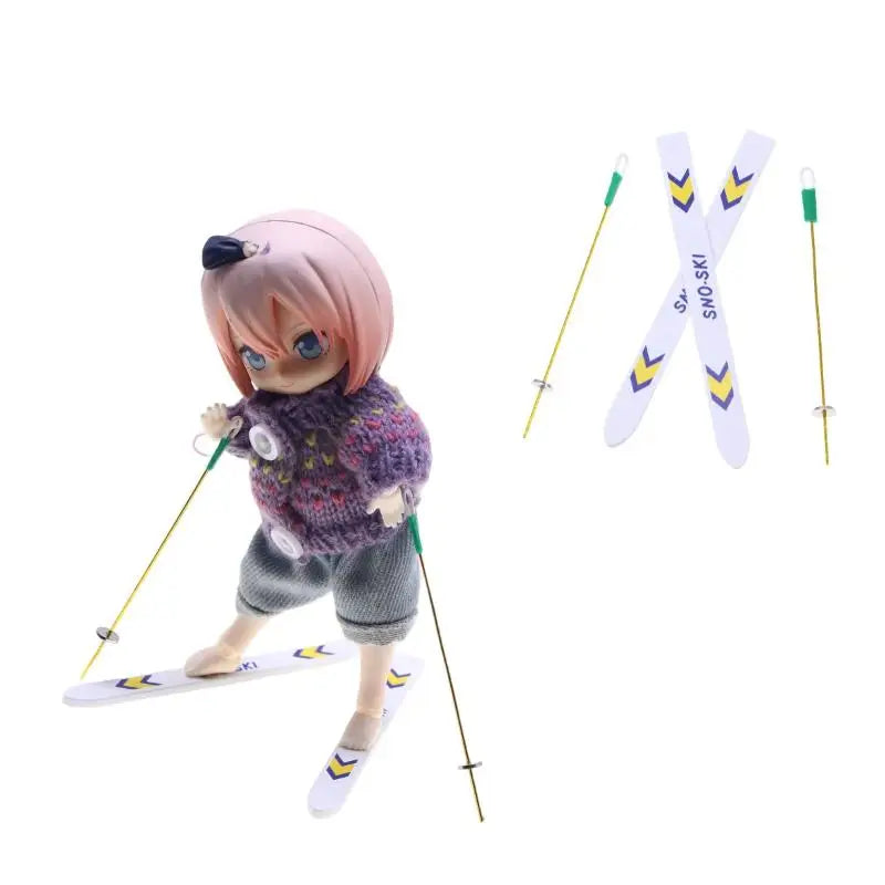 1Set Dollhouse Miniature Wooden Ski Board Christmas Scene Decoration Dolls House Xmas Accessories Kids Toys Gift