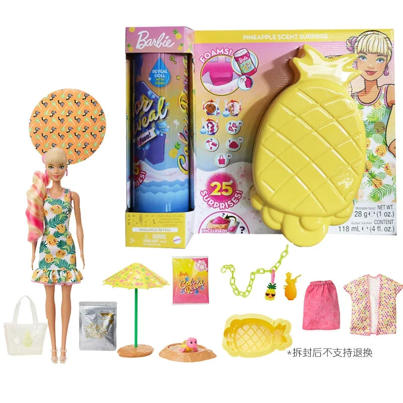 Original Barbie Color Reveal Foam Dolls Pet Friend with 25 Surprises  Scented Bubbles Princess Doll Toys for Girls Gift