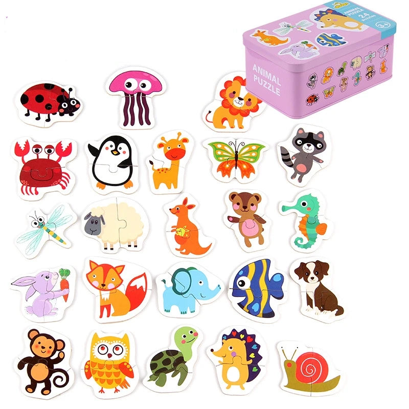 Montessori Baby Puzzle Educational Toys Wood 3D Puzzle Games Iron Box children Puzzles Jigsaw Wooden Puzzles For Kids 2 3 4 Year