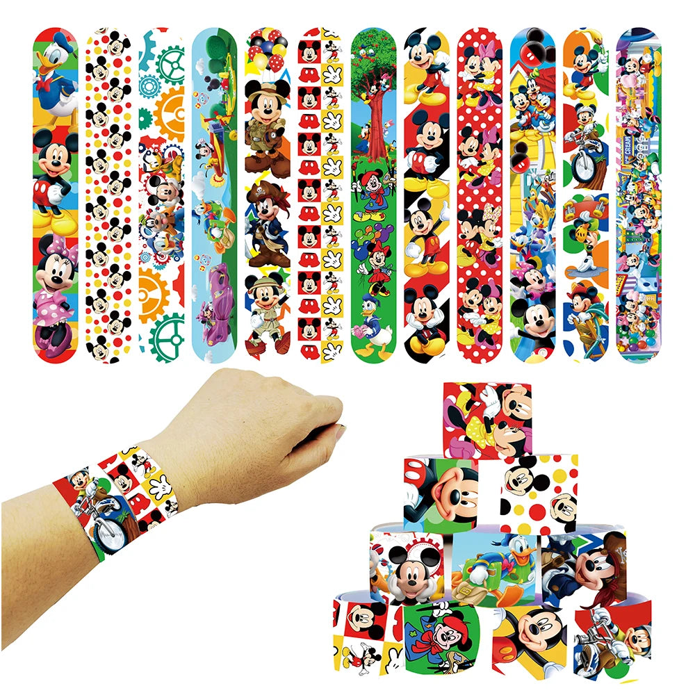 12Pcs Disney Mickey Mouse Series Slap Bracelet Bracelet Wristbands DIY Pat Circle Bracelet Children Fun Gifts Birthday Gifts