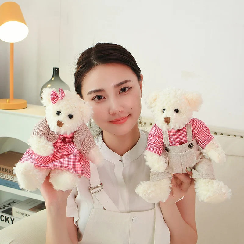 2pcs/lot 26cm Lovely Couple Teddy Bear Peluche Toys Kawaii Dress Bear Dolls Stuffed Soft Toy for Girls Baby Girlfriend Gifts