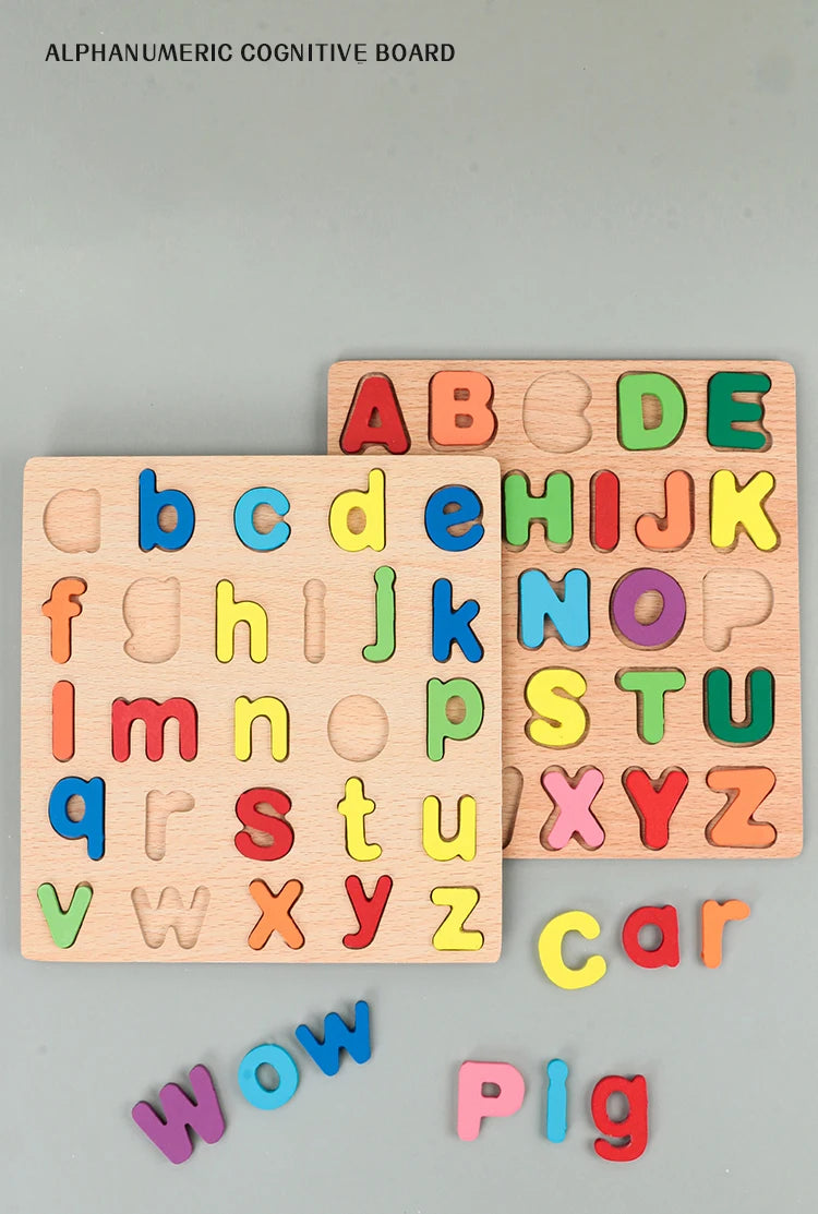 Kids Alphabetic Arithmetic Number Geometric Shapes Wooden Puzzle Montessori Preschool Learning Educational Game Toy for Children