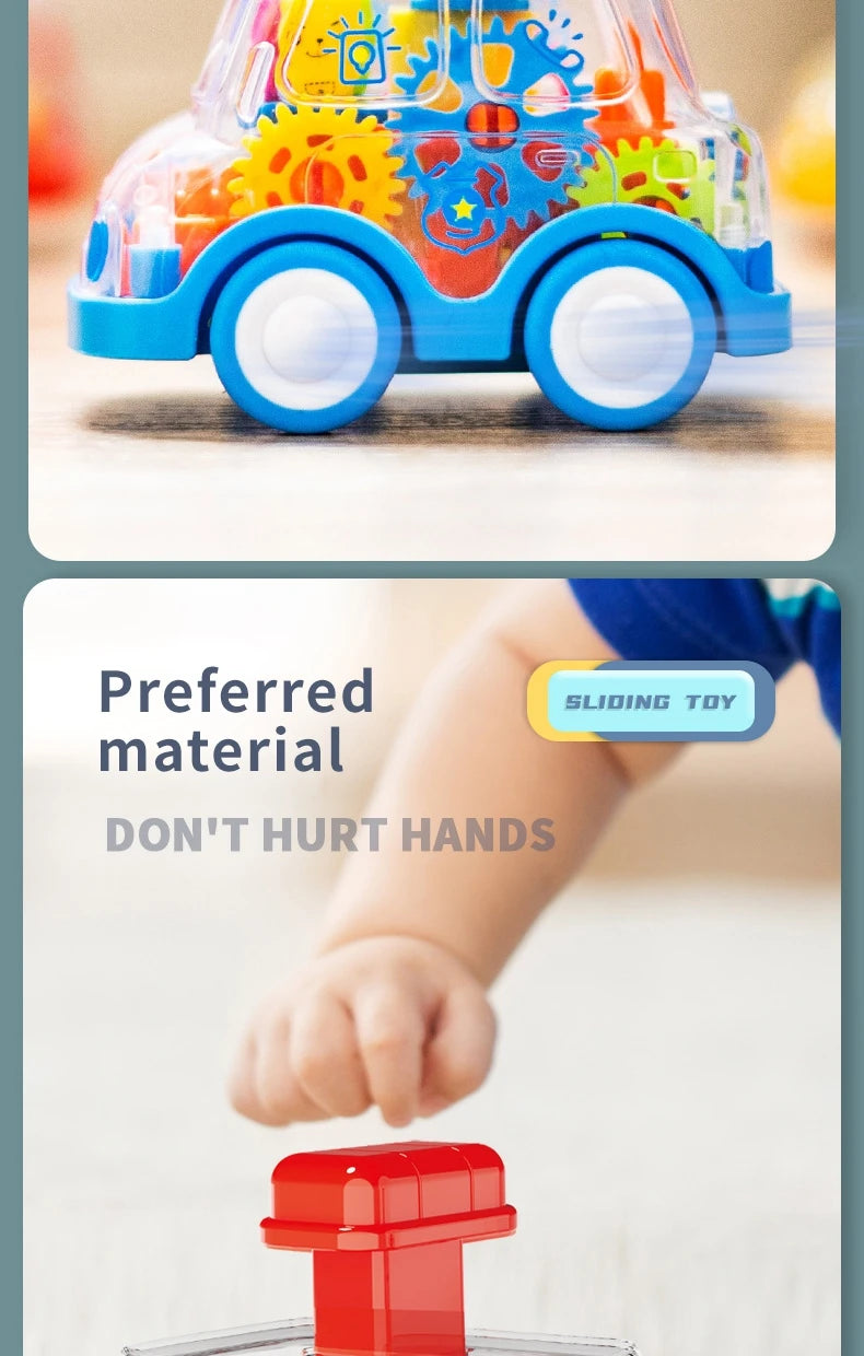 Children's Cartoon Press Gear Car Toy Lnertia Pull-back Transparent Car Baby Puzzle Sliding Toy Child Boy Girl 1-3 Year Old Gift