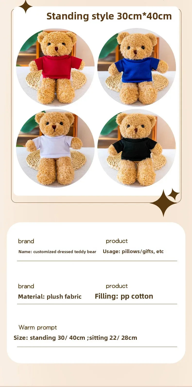 Teddy Bear Plush Doll Activity Gift Customizable Logo Small Bear Toy Stuffed Animal Soft PP Cotton Filling Made in China