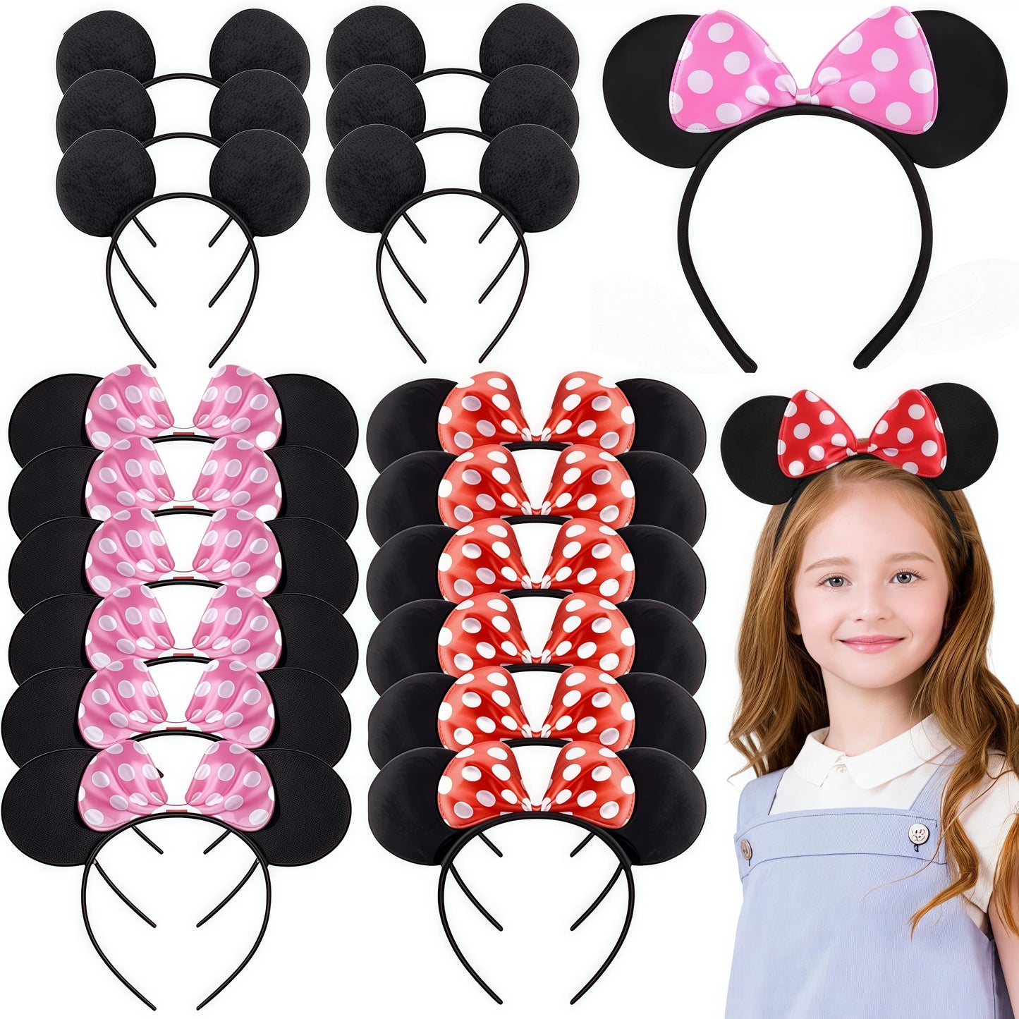 Mickey Ear Headband Hair Ornament Minnie Mickey Mouse Bow Headband Princess Hair Accessory Girls Birthday Party Gift Supplies