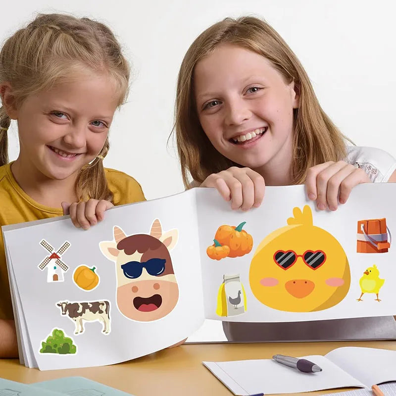 Farm Animal Make a Face Sticker Sheets for Kids Todders Activities Cute Cartoon Puzzle Stickers Birthday Party Favor Crafts Toys