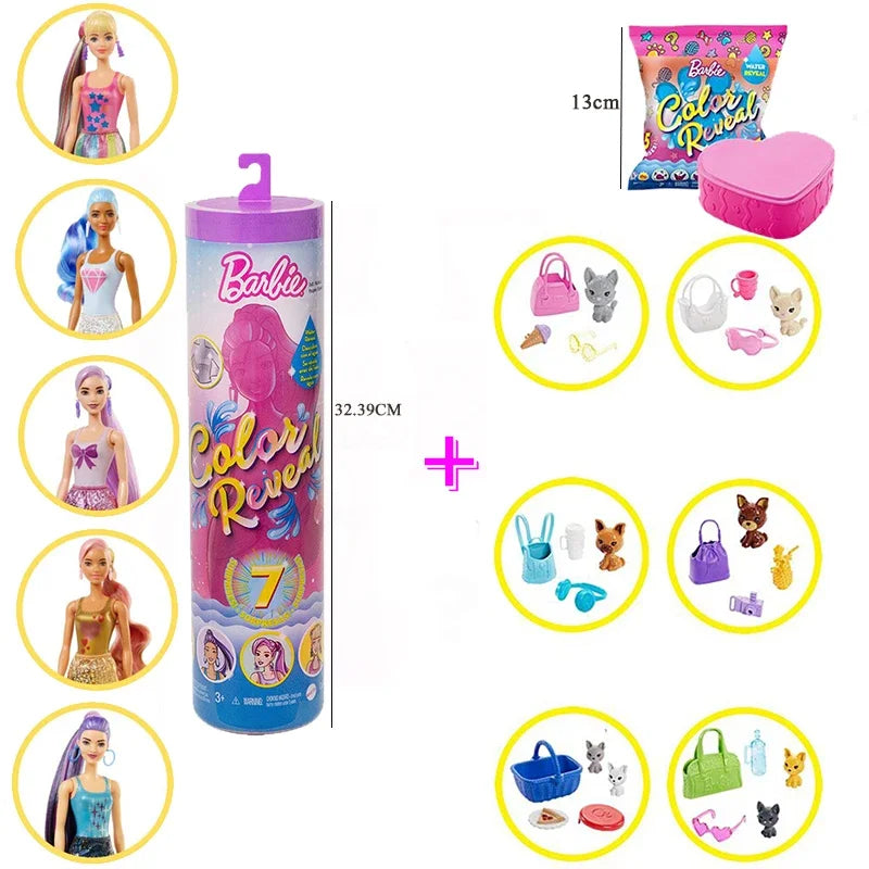 Original Barbie Color Reveal Foam Dolls Pet Friend with 25 Surprises  Scented Bubbles Princess Doll Toys for Girls Gift