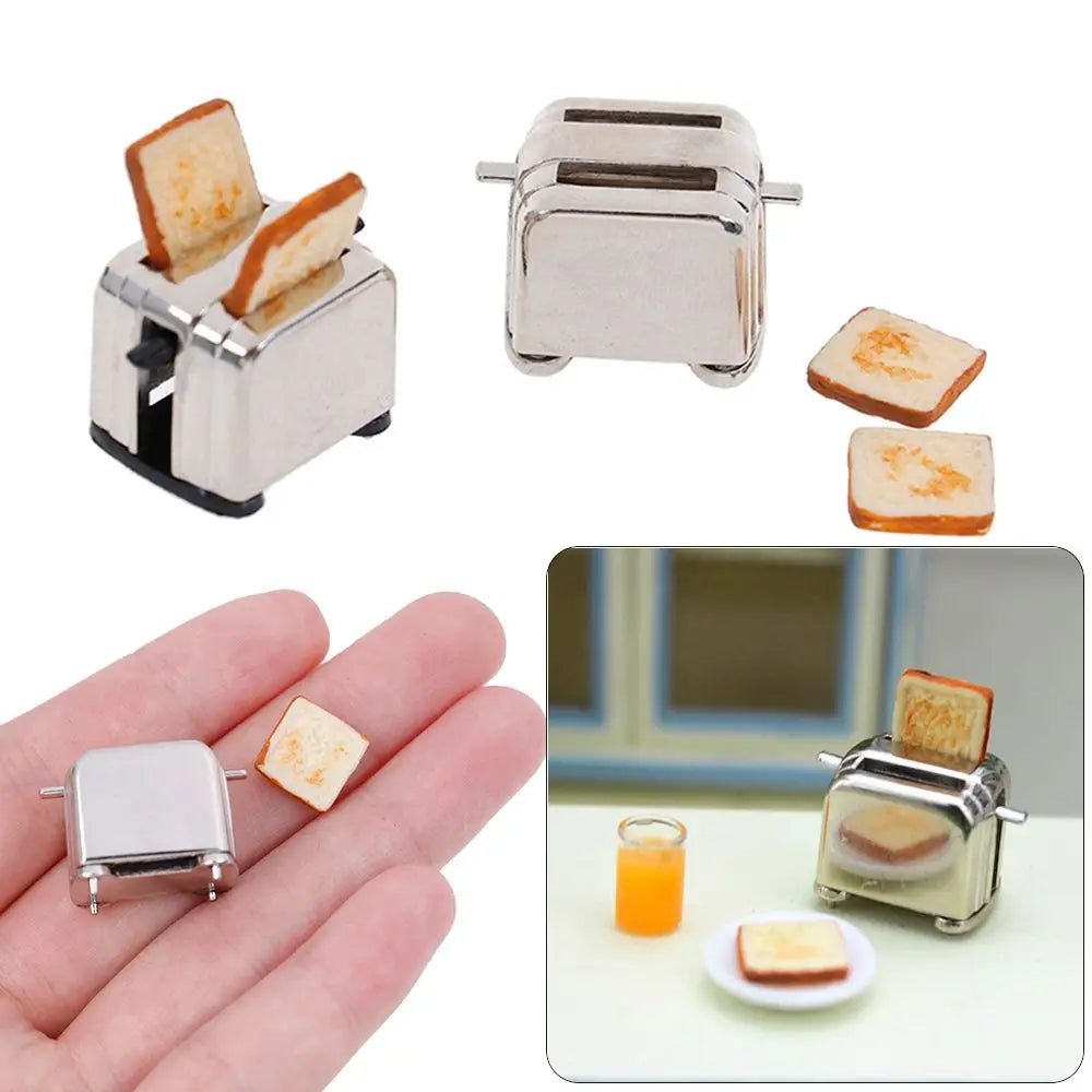Cute Simulation Food Dollhouse Decorations Mini Kitchen Toy With 2PCS Bread Doll Accessories Miniature Toaster Toast Machine