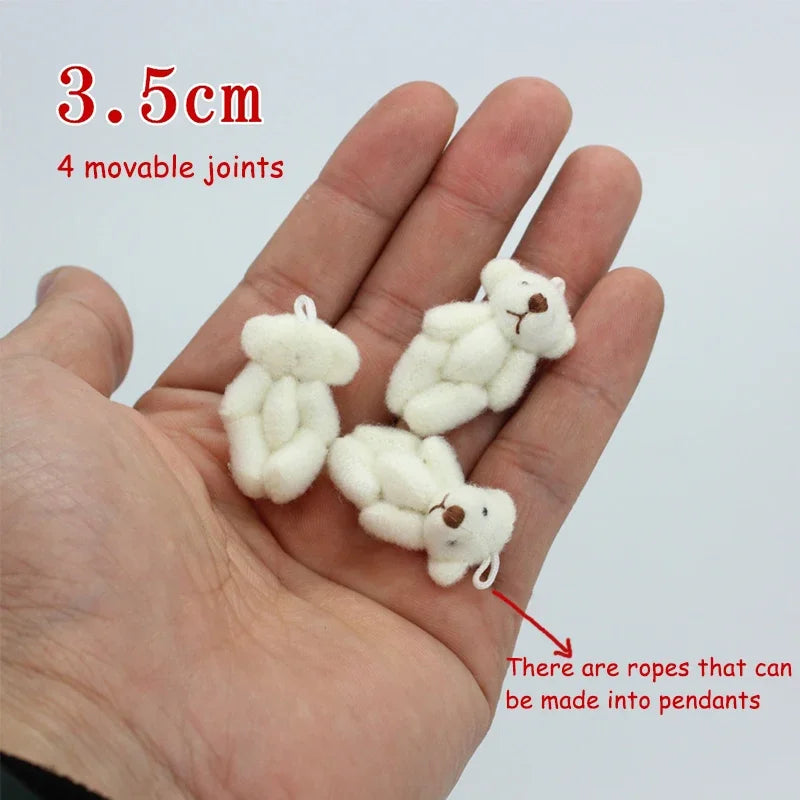 20pcs Kawaii Small Bears Plush Toys 4cm Mini Teddy Bear Stuffed Plush Dolls For Girl Keychain Joint Movable Bear Children Gift