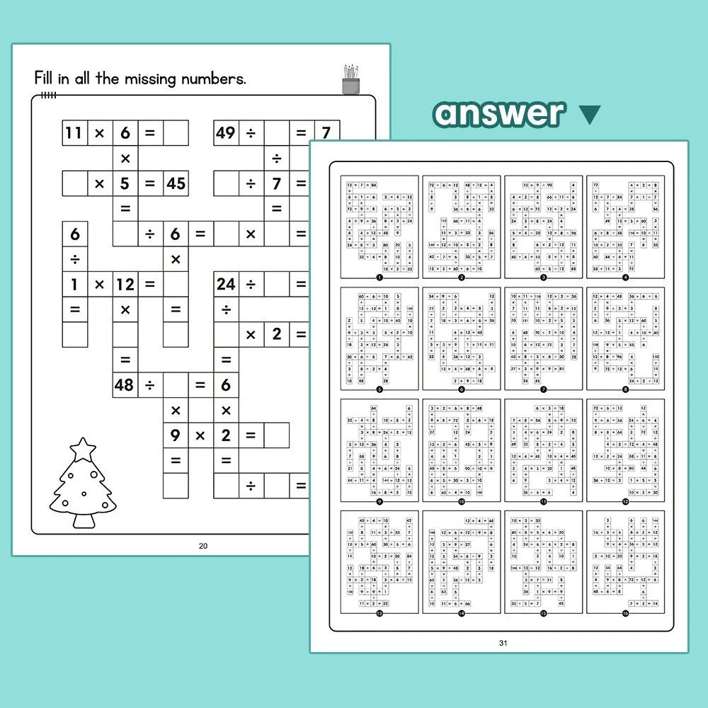 1 Set Math Workbook for Kids Ages 5-8 Math:Math Crossword Puzzles Addition and Subtraction Workbook