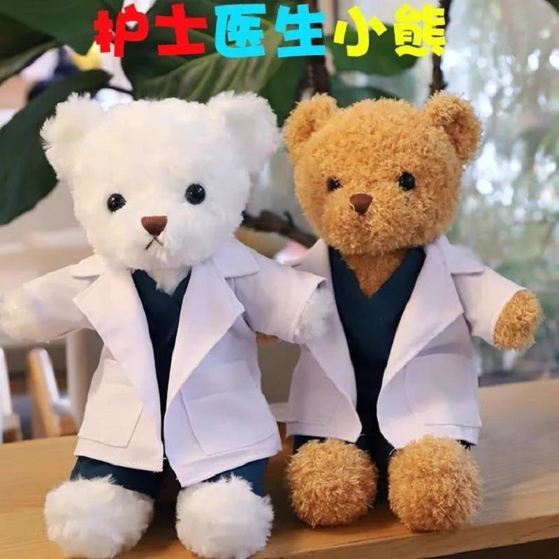 Lovely Doctor Bear White Coat Ted Bears Brown Animal Doll Soft Stuffed Plush Toy Girl Boy Birthday Christmas Gift 1pc