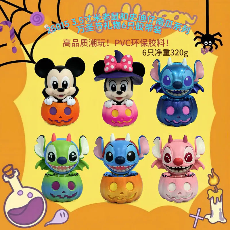 6pcs/set Stitch Mickey Mouse And Friend Pumpkin Version Halloween Limited Cosbi Figure Guess Christma Desktop Gift Toy