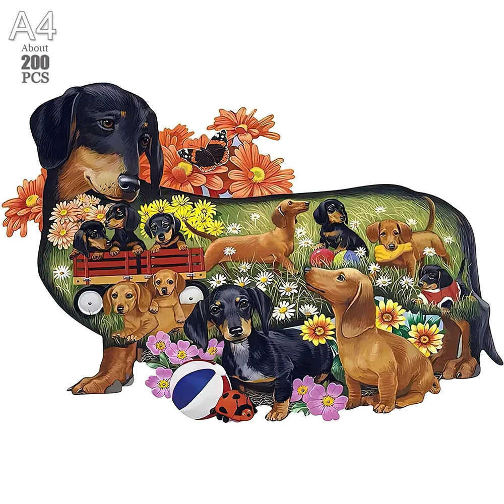 Dog Series Wooden Jigsaw Puzzles Art Unique Animal Shaped Puzzle Diy Leisure Game for Adults Kids Family Home Decor
