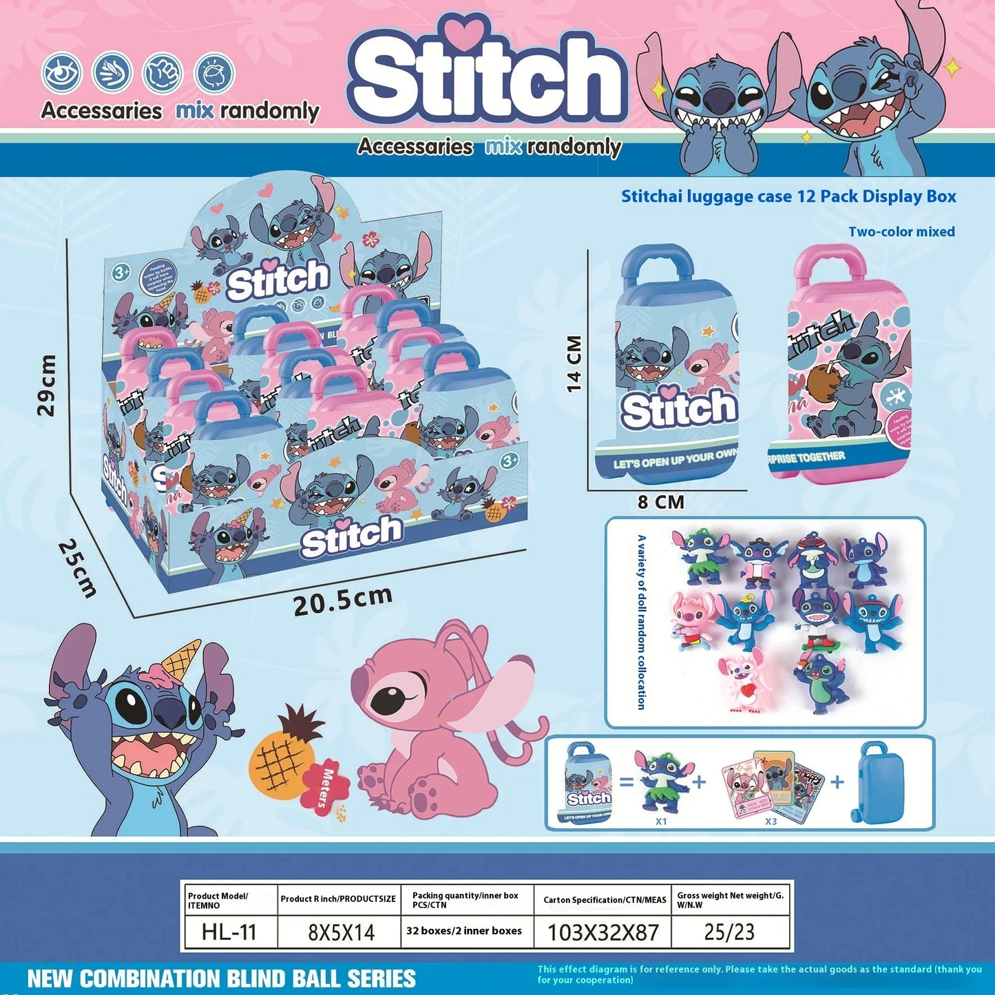 Disney 12pcs New Stitch  Blind Box Luggage Case Toy Blind Box Doll Educational Cartoon Cute Keychain Gifts
