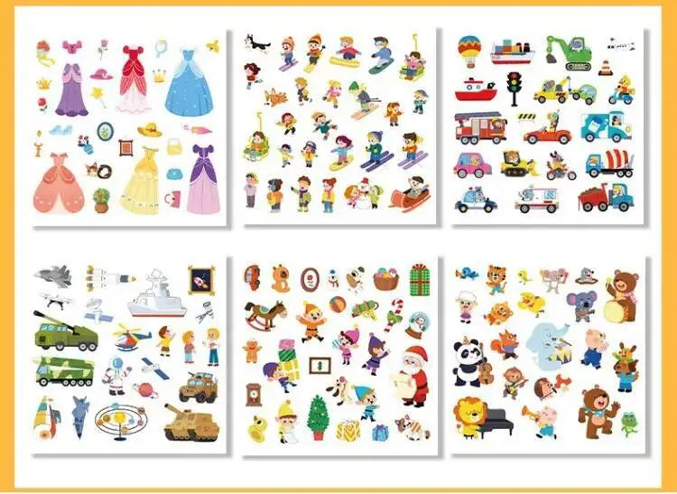 Reusable Sticker Books for Kids Jelly Bubble Scene Stickers DIY Puzzle Game Educational Learning Classic Toys for Children Gift