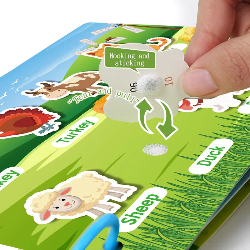 1Set Cartoon Quiet Book Montessori Busy Book with Animal Recognition Puzzle Interactive Game Cards for Preschool DIY Puzzle Book
