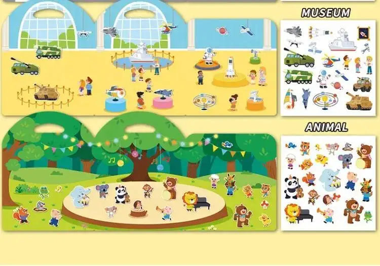 Reusable Sticker Books for Kids Jelly Bubble Scene Stickers DIY Puzzle Game Educational Learning Classic Toys for Children Gift