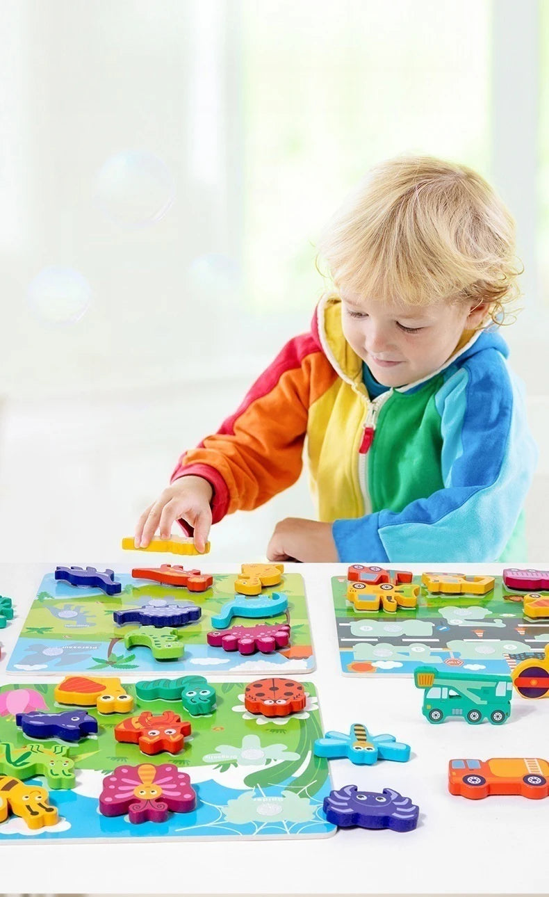 Children's 3D Puzzle Animal Transportation Sea Animal Fruits Early Education Fun DIY Paste Puzzle Toys for Kids Gifts