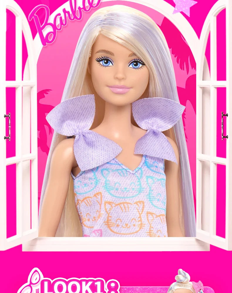 Original Mattel Barbie Braid Doll Fashion Dressing And Matching Barbie Charm Gift Box Odile Face Model Toy Girl Birthday Gift