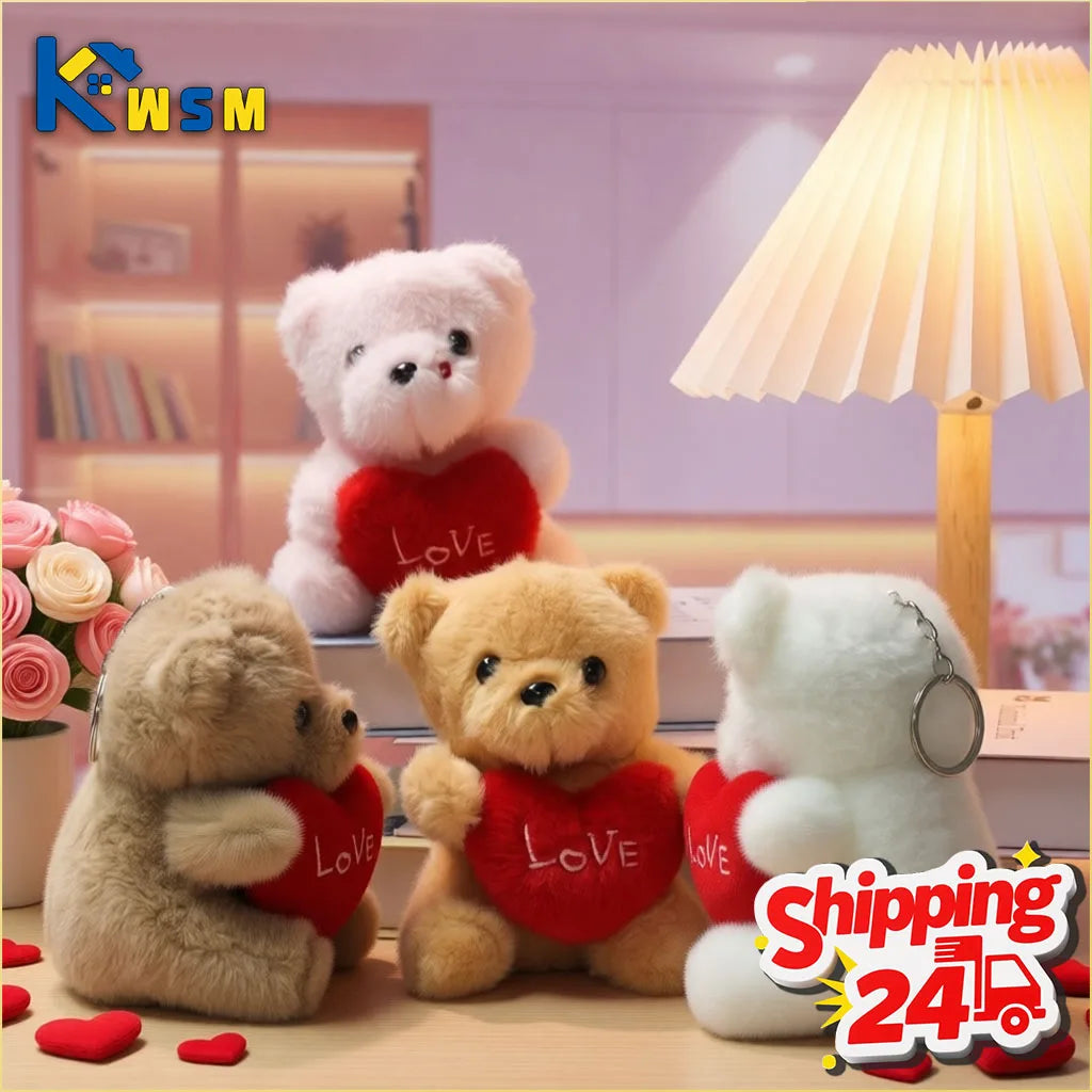1-10PCS Cute Cartoon Bear Plush Toy Hugging  Heart Soft Stuffed Animal Doll Bag Pendant Keychain  ForCompanions Gifts