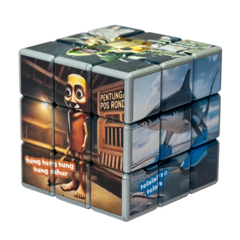 New Foreign Mountain and Sea Classic Puzzle Cube: Tung Tung Sahur Wooden Stick Man 3rd Step Cube Toy