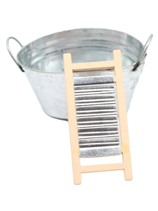 1:12 Dollhouse Miniature Washboard Iron Bucket Bathroom Model Decor Toy Doll House Accessories