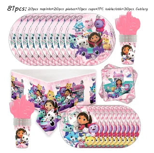 Gabby Dollhouse Cats Birthday Party Supplies Disposable Tableware Plates Cup Napkin Banner Tablecloth Cake Decoration Kids Gifts