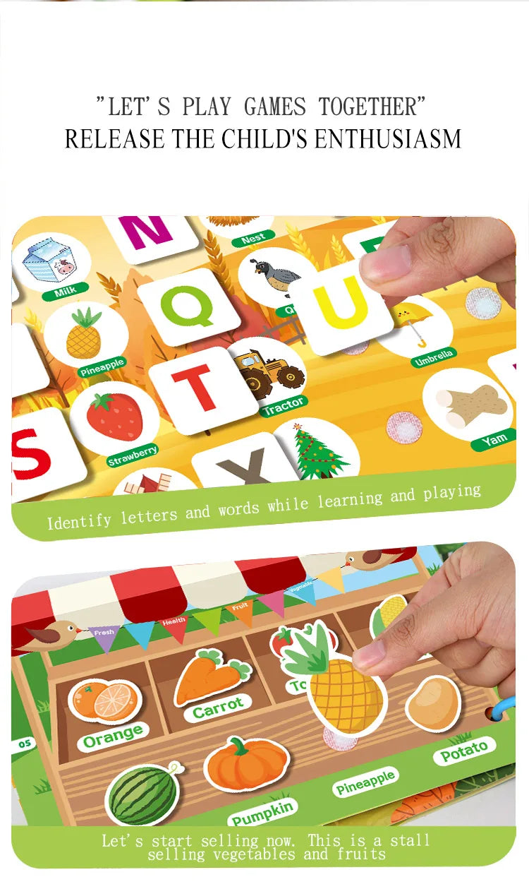 1Set Cartoon Quiet Book Montessori Busy Book with Animal Recognition Puzzle Interactive Game Cards for Preschool DIY Puzzle Book