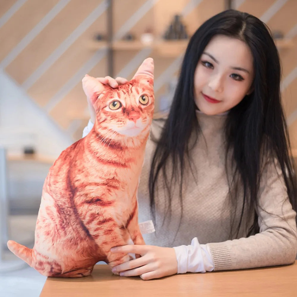 Plush Realistic 3D Cat Doll Cartoon Soft Simulation Cat Plushie Pillow Stuffed Kawaii Plush Animals Toy Cushion for Kids Girls
