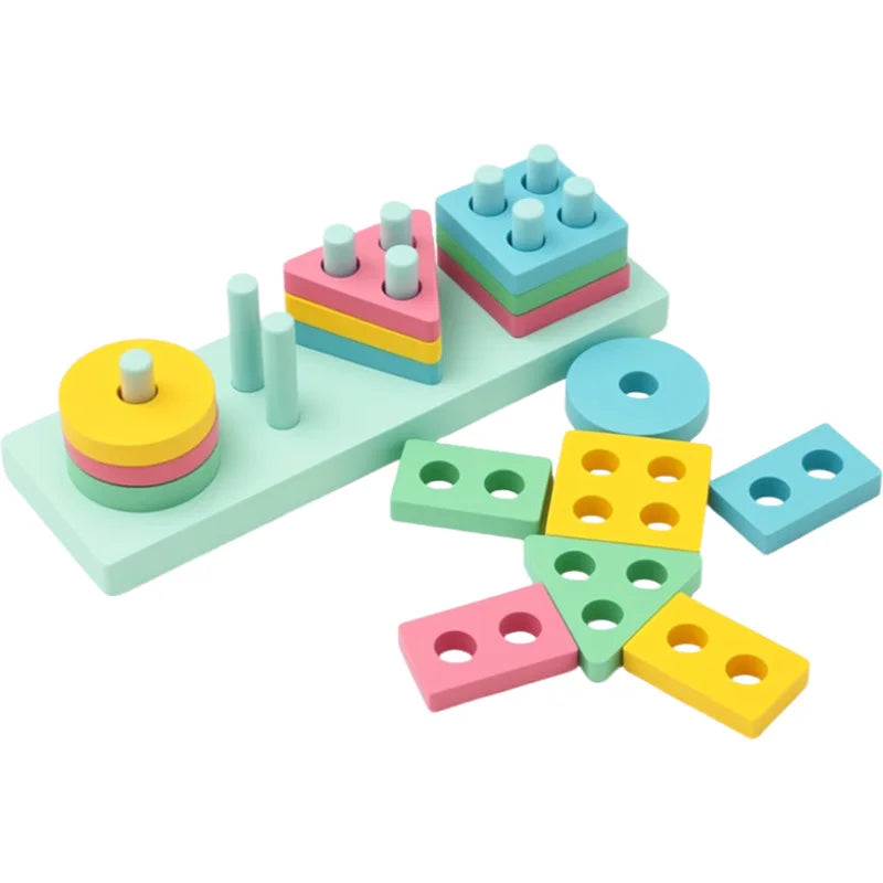 Kids Wooden Column Toys Building Blocks ﻿Geometric Shape Cognitive Montessori Early Childhood Education Intelligence Toy TMZ