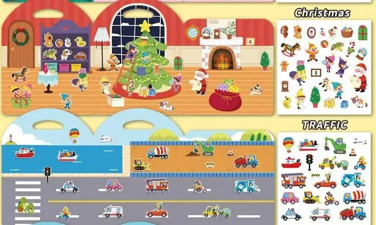 Reusable Sticker Books for Kids Jelly Bubble Scene Stickers DIY Puzzle Game Educational Learning Classic Toys for Children Gift