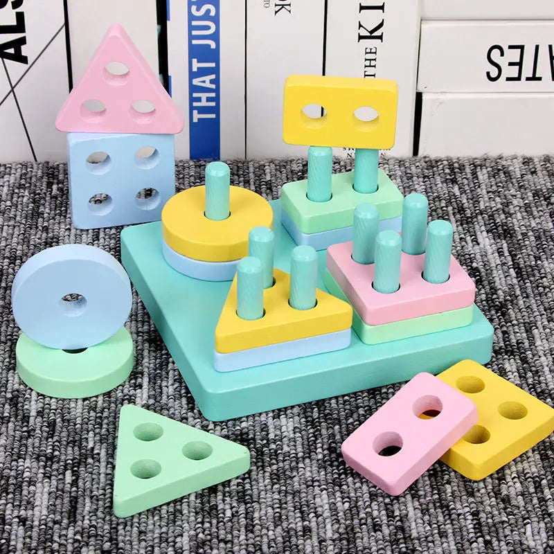 Kids Wooden Column Toys Building Blocks ﻿Geometric Shape Cognitive Montessori Early Childhood Education Intelligence Toy TMZ