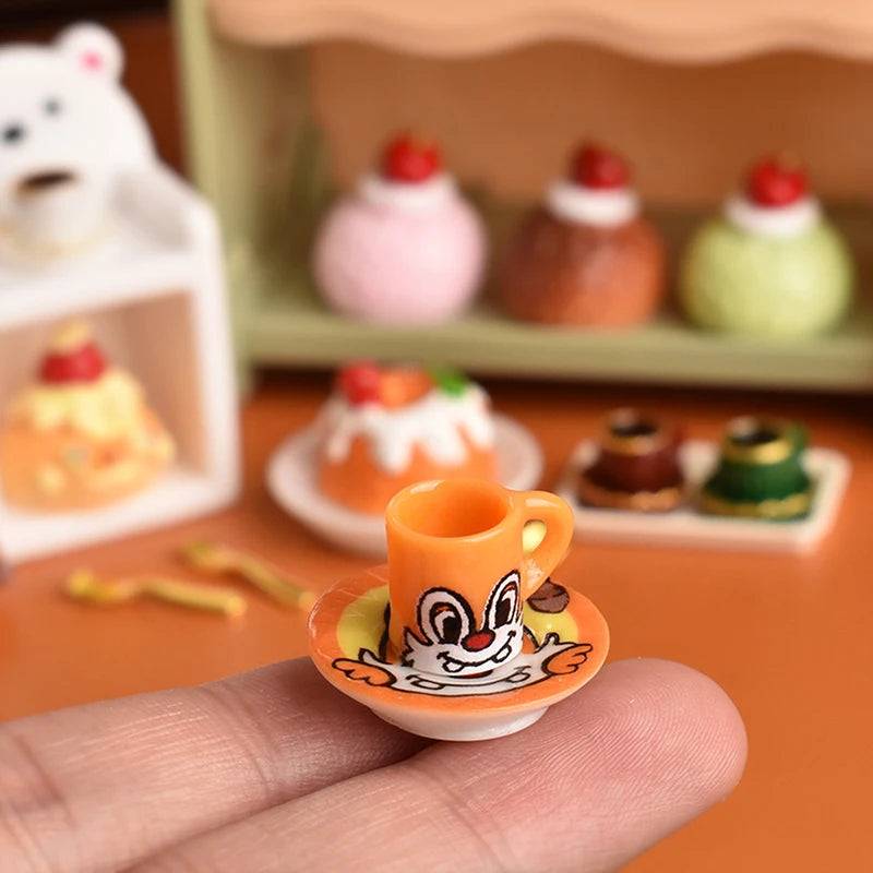 3set Miniature Dollhouse Cartoon Squirrel Coffee Cup Drinks Kitchen Food For Doll Accessories Girl Toy