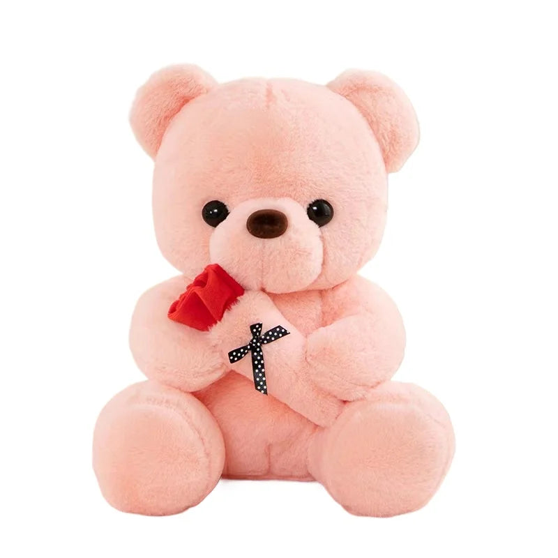 Cute Rose Bear Plush Toy Stuffed Animal Doll Romantic Gift for Girlfriend Valentines Day Birthday Anniversary Present