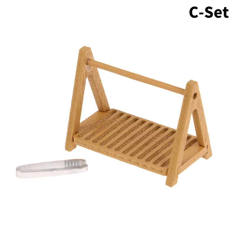 1Pcs Dollhouse Miniature furniture Display Shelf Bread Rack Cake Shelf Storage with Tongs DIY Bakery Shop Decor Doll House Toys