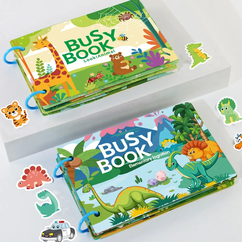 1Set Cartoon Quiet Book Montessori Busy Book with Animal Recognition Puzzle Interactive Game Cards for Preschool DIY Puzzle Book