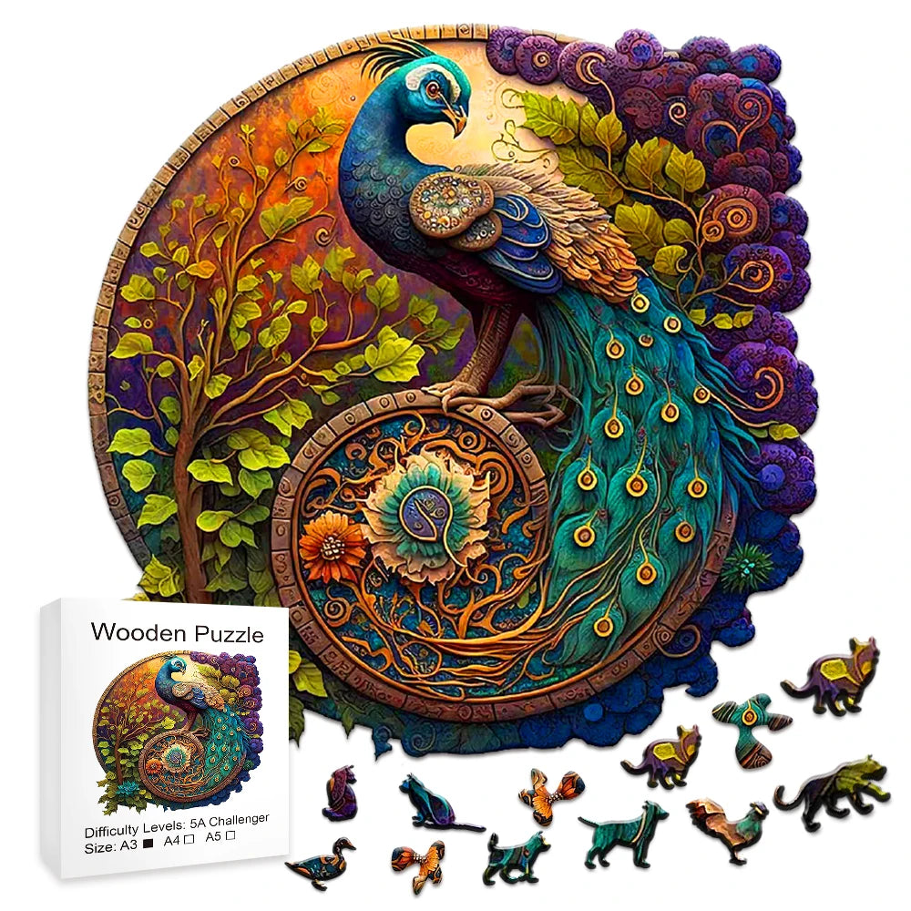 Adult and Children's Animal Wooden Puzzle Refined Bird Figure A3 A4 A5 3D Wooden Crafts Circular Festival Gift Children's Toys