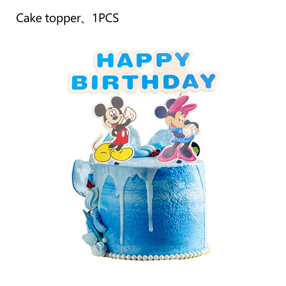 Mickey Mouse Birthday Party Decoration Blue Mickey Tableware Cups Plates Balloons Backdrop Pannents Gift Bag Kids Party Supplies