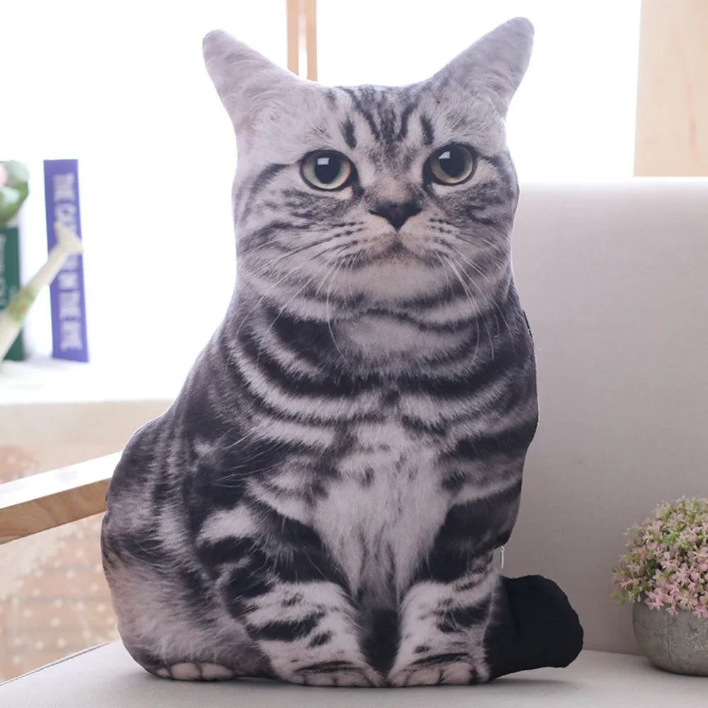 Plush Realistic 3D Cat Doll Cartoon Soft Simulation Cat Plushie Pillow Stuffed Kawaii Plush Animals Toy Cushion for Kids Girls